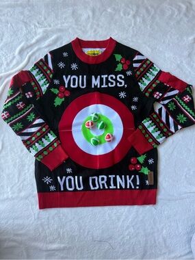 Tipsy Elves Black & Red Holiday Novelty Sweater with Green Accents